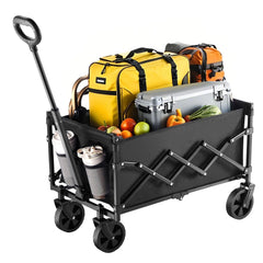 Collapsible Wagon Carts, 120L & 225LBS Folding Wagons with All-Terrain Wheels, Heavy Duty Outdoor Utility Cart with Adjustable Handle, Portable Camping Cart for Beach Grocery Garden Black