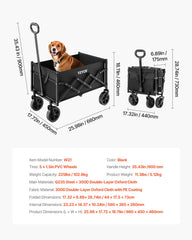 Collapsible Wagon Carts, 120L & 225LBS Folding Wagons with All-Terrain Wheels, Heavy Duty Outdoor Utility Cart with Adjustable Handle, Portable Camping Cart for Beach Grocery Garden Black