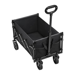 Collapsible Wagon Carts, 120L & 225LBS Folding Wagons with All-Terrain Wheels, Heavy Duty Outdoor Utility Cart with Adjustable Handle, Portable Camping Cart for Beach Grocery Garden Black