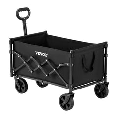 Collapsible Wagon Carts, 120L & 225LBS Folding Wagons with All-Terrain Wheels, Heavy Duty Outdoor Utility Cart with Adjustable Handle, Portable Camping Cart for Beach Grocery Garden Black