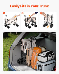 Collapsible Folding Wagon, 550lb Load & 220L, 2 in 1 Foldable Wagon Cart Converts to Bench, Utility Wagon with Adjustable Handle, Outdoor Cart for Groceries Shopping, Camping, Gardening