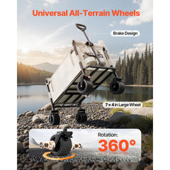 Collapsible Folding Wagon, 550lb Load & 220L, 2 in 1 Foldable Wagon Cart Converts to Bench, Utility Wagon with Adjustable Handle, Outdoor Cart for Groceries Shopping, Camping, Gardening