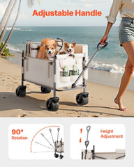 Collapsible Folding Wagon, 550lb Load & 220L, 2 in 1 Foldable Wagon Cart Converts to Bench, Utility Wagon with Adjustable Handle, Outdoor Cart for Groceries Shopping, Camping, Gardening