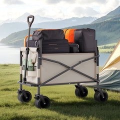 Collapsible Folding Wagon, 550lb Load & 220L, 2 in 1 Foldable Wagon Cart Converts to Bench, Utility Wagon with Adjustable Handle, Outdoor Cart for Groceries Shopping, Camping, Gardening