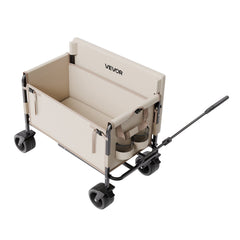Collapsible Folding Wagon, 550lb Load & 220L, 2 in 1 Foldable Wagon Cart Converts to Bench, Utility Wagon with Adjustable Handle, Outdoor Cart for Groceries Shopping, Camping, Gardening