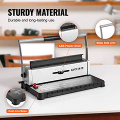 Coil Spiral Binding Machine, Manual Book Maker 34-Holes Binding 120 Sheets, Punch Binder with Adjustable 3/16" - 9/16" Coil Binding Spines and Side Margin, for Letter Size, A4, A5