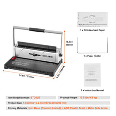 Coil Spiral Binding Machine, Manual Book Maker 34-Holes Binding 120 Sheets, Punch Binder with Adjustable 3/16" - 9/16" Coil Binding Spines and Side Margin, for Letter Size, A4, A5