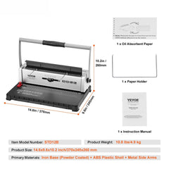 Coil Spiral Binding Machine, Manual Book Maker 34-Holes Binding 120 Sheets, Punch Binder with Adjustable 3/16" - 9/16" Coil Binding Spines and Side Margin, for Letter Size, A4, A5
