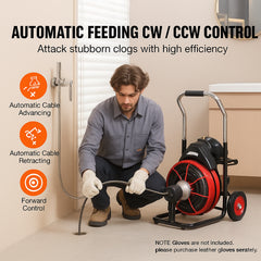Drain Cleaner Machine Electric Drain Auger 100FT x 3/8 In Auto Feed
