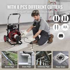 Drain Cleaner Machine Electric Drain Auger 100FT x 3/8 In Auto Feed