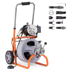 Drain Cleaner Machine 100FT x 3/8 Inch, Auto Feed Sewer Snake Drain Auger on Wheels, Portable Drain Cleaning Machine with 8 Cutters & Air-activated Foot Switch for 2" to 4" Pipes