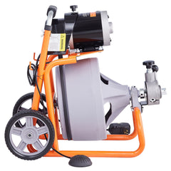 Drain Cleaner Machine 100FT x 3/8 Inch, Auto Feed Sewer Snake Drain Auger on Wheels, Portable Drain Cleaning Machine with 8 Cutters & Air-activated Foot Switch for 2" to 4" Pipes