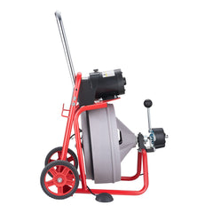 Drain Cleaner Machine 30m x 13mm, Auto Feed Sewer Snake Drain Auger on Wheels, Portable Drain Cleaning Machine with 8 Cutters & Air-Activated Foot Switch for 50mm to 150mm Pipes