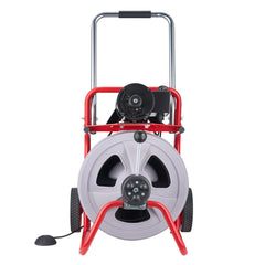 Drain Cleaner Machine 30m x 13mm, Auto Feed Sewer Snake Drain Auger on Wheels, Portable Drain Cleaning Machine with 8 Cutters & Air-Activated Foot Switch for 50mm to 150mm Pipes