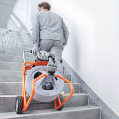 Drain Cleaner Machine 100FT x 1/2 Inch, Auto Feed Sewer Snake Drain Auger on Wheels, Portable Drain Cleaning Machine with 8 Cutters & Air-activated Foot Switch for 2" to 4" Pipes