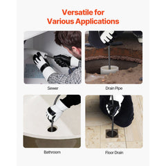 Drain Cleaner Machine 30m x 9.5mm, Auto Feed Sewer Snake Auger on Wheels, Portable Drain Cleaning Machine with 4 Cutters & Air-activated Foot Switch for 50mm to 100mm Pipes