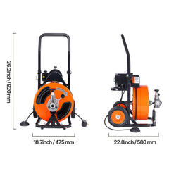 Drain Cleaner Machine 75FT x 3/8Inch, Auto Feed Sewer Snake Auger with 4 Cutter & Air-activated Foot Switch for 2" to 4" Pipes