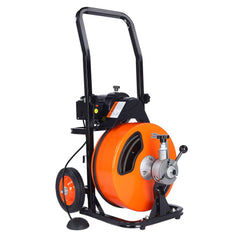 Drain Cleaner Machine 75FT x 3/8Inch, Auto Feed Sewer Snake Auger with 4 Cutter & Air-activated Foot Switch for 2" to 4" Pipes