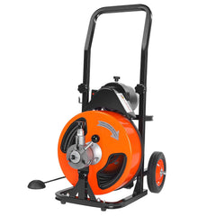 Drain Cleaner Machine 75FT x 3/8Inch, Auto Feed Sewer Snake Auger with 4 Cutter & Air-activated Foot Switch for 2" to 4" Pipes