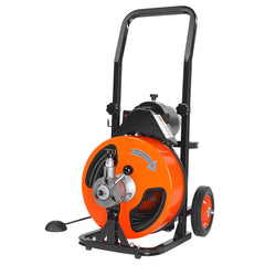 Drain Cleaner Machine 75FT x 3/8Inch, Auto Feed Sewer Snake Auger with 4 Cutter & Air-activated Foot Switch for 2" to 4" Pipes