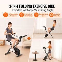 Folding Exercise Bike, Foldable Fitness Stationary Bike, Adjustable Magnetic Resistance Stationary Bike, Upright Indoor Cycling Bike for Home Gym Workout, Comfortable Seat Cushion, LCD Monitor