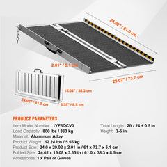 Portable Wheelchair Ramp 2FT, Non-Slip Aluminum Folding Handicap Ramp, Door Threshold Ramps for Wheelchair for Home,Wheel Chair Ramp Steps, Cars, Scooter, Cart, Curbs, Stairs