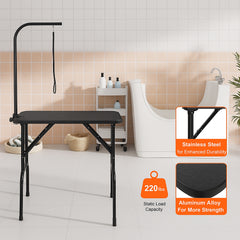 Pet Grooming Table Arm with Clamp, 808 x 460 mm Dog Grooming Station, Foldable Pets Grooming Stand for Medium and Small Dogs, Free No Sit Haunch Holder with Grooming Loop, Bearing 99.8kg