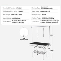 Pet Grooming Table Two Arms with Clamp, 117cm Dog Grooming Station, Foldable Pets Grooming Stand for Medium and Small Dogs, Free Two No Sit Haunch Holder with Grooming Loop, Bearing 149.7kg