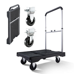 Foldable Push Cart Dolly, 149.69 kg Capacity, Folding Platform Truck with Swivel Wheels, Moving Platform Hand Truck Flatbed Cart, Adjustable Push Handle, for Easy Storage, 680 x 495 x 115 mm