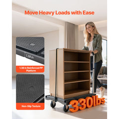 Foldable Push Cart Dolly, 149.69 kg Capacity, Folding Platform Truck with Swivel Wheels, Moving Platform Hand Truck Flatbed Cart, Adjustable Push Handle, for Easy Storage, 680 x 495 x 115 mm
