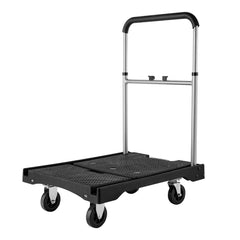 Foldable Push Cart Dolly, 149.69 kg Capacity, Folding Platform Truck with Swivel Wheels, Moving Platform Hand Truck Flatbed Cart, Adjustable Push Handle, for Easy Storage, 680 x 495 x 115 mm