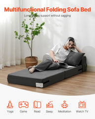Folding Sofa Bed, 3-in-1 Foldable Couch Bed with 2 Pillows and Washable Cover, 25D High Density Memory Foam Convertible Sleeper Chair Bed, Futon Couch for Living Room, Bedroom, Dark Grey(Single)