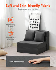 Folding Sofa Bed, 3-in-1 Foldable Couch Bed with 2 Pillows and Washable Cover, 25D High Density Memory Foam Convertible Sleeper Chair Bed, Futon Couch for Living Room, Bedroom, Dark Grey(Single)