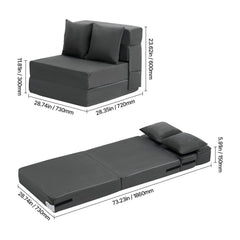 Folding Sofa Bed, 3-in-1 Foldable Couch Bed with 2 Pillows and Washable Cover, 25D High Density Memory Foam Convertible Sleeper Chair Bed, Futon Couch for Living Room, Bedroom, Dark Grey(Single)