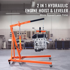 Hydraulic Engine Hoist with Lever, 2000KG Heavy-duty Cherry Picker Shop Crane, Foldable Engine Crane and Engine Hoist leveler for Auto Repair, Motors, Weights Lifting, Loading