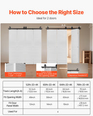 Bi-Folding Sliding Barn Door Hardware Track Kit, 52" Top Mount Track Kit, Slide Smoothly & Quietly, Heavy Duty, Easy to Install, Suitable for Four 12" Closet Pantry Laundry Doors (Not Included)