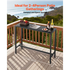Outdoor Bar Table, 120 x 37.5 cm Patio Bar Table, Waterproof Top & Sturdy Metal Frame, Rectangle Counter Height Dining Tables, Outdoor Furniture for Balcony, Yard, Hot Tub, Poolside, Indoor
