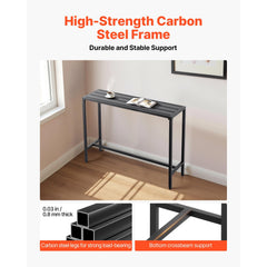 Outdoor Bar Table, 120 x 37.5 cm Patio Bar Table, Waterproof Top & Sturdy Metal Frame, Rectangle Counter Height Dining Tables, Outdoor Furniture for Balcony, Yard, Hot Tub, Poolside, Indoor