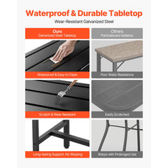 Outdoor Bar Table, 120 x 37.5 cm Patio Bar Table, Waterproof Top & Sturdy Metal Frame, Rectangle Counter Height Dining Tables, Outdoor Furniture for Balcony, Yard, Hot Tub, Poolside, Indoor