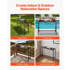 Outdoor Bar Table, 120 x 37.5 cm Patio Bar Table, Waterproof Top & Sturdy Metal Frame, Rectangle Counter Height Dining Tables, Outdoor Furniture for Balcony, Yard, Hot Tub, Poolside, Indoor