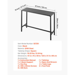 Outdoor Bar Table, 120 x 37.5 cm Patio Bar Table, Waterproof Top & Sturdy Metal Frame, Rectangle Counter Height Dining Tables, Outdoor Furniture for Balcony, Yard, Hot Tub, Poolside, Indoor