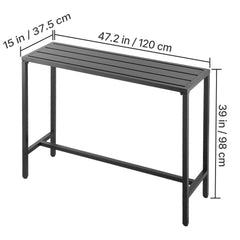 Outdoor Bar Table, 120 x 37.5 cm Patio Bar Table, Waterproof Top & Sturdy Metal Frame, Rectangle Counter Height Dining Tables, Outdoor Furniture for Balcony, Yard, Hot Tub, Poolside, Indoor