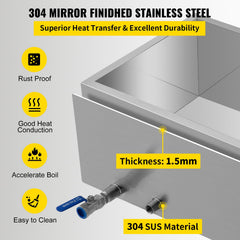 Maple Syrup Evaporator Pan 76x41x24 cm Stainless Steel Maple Syrup Boiling Pan with Valve for Boiling Maple Syrup