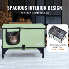 Elevated Heated Cat House, Cuboid Kitty Shelter with Adjustable Temperature and Timer, 900D Oxford Cloth Foldable Cat Shelter with Heated Pad for Winter to Stay Warm and Cozy, Green (Large)