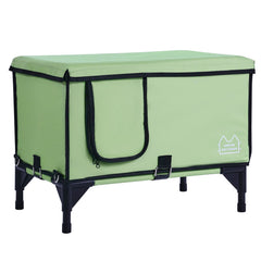 Elevated Heated Cat House, Cuboid Kitty Shelter with Adjustable Temperature and Timer, 900D Oxford Cloth Foldable Cat Shelter with Heated Pad for Winter to Stay Warm and Cozy, Green (Large)