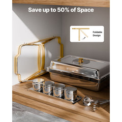 Chafing Dish Buffet Set, 4 Qt 2 Pack, Stainless Steel Chafer with 4 Half Size Pans, Rectangle Catering Warmer Server with Glass Lid Water Pan Folding Stand Fuel Holder, for Wedding Party Banquet