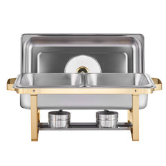 Chafing Dish Buffet Set, 4 Qt 2 Pack, Stainless Steel Chafer with 4 Half Size Pans, Rectangle Catering Warmer Server with Glass Lid Water Pan Folding Stand Fuel Holder, for Wedding Party Banquet