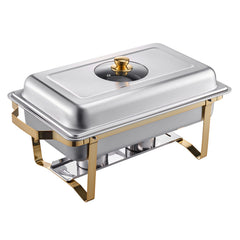 Chafing Dish Buffet Set, 4 Qt 2 Pack, Stainless Steel Chafer with 4 Half Size Pans, Rectangle Catering Warmer Server with Glass Lid Water Pan Folding Stand Fuel Holder, for Wedding Party Banquet