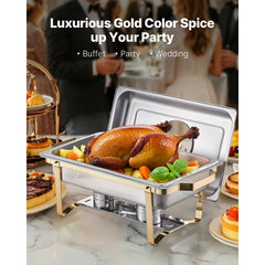 Chafing Dish Buffet Set, 8 Qt 4 Pack, Stainless Steel Chafer with 4 Full Size Pans, Rectangle Catering Warmer Server with Glass Lid Water Pan Folding Stand Fuel Holder, for Wedding Party Banquet