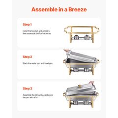 Chafing Dish Buffet Set, 8 Qt 4 Pack, Stainless Steel Chafer with 4 Full Size Pans, Rectangle Catering Warmer Server with Glass Lid Water Pan Folding Stand Fuel Holder, for Wedding Party Banquet